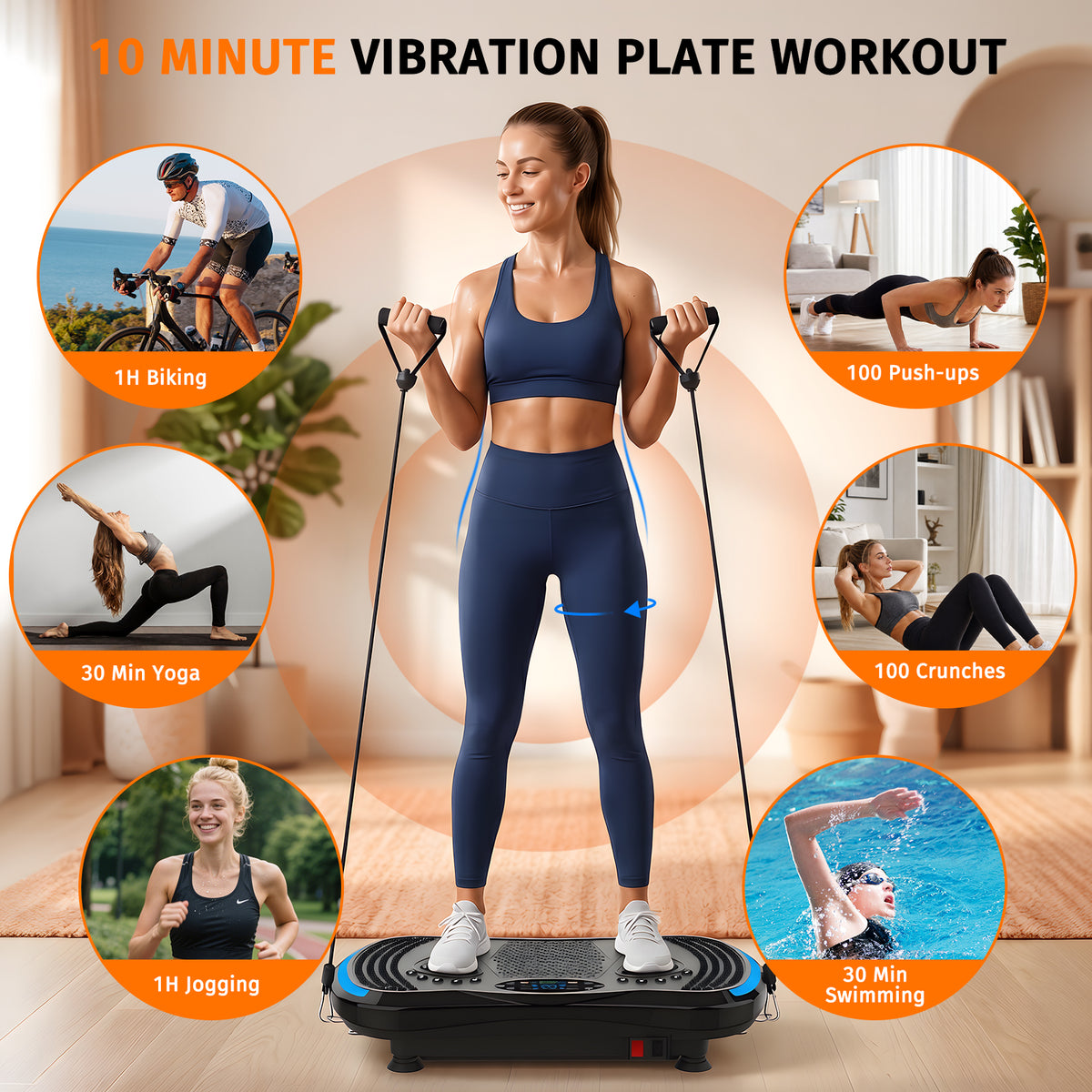 Mibote Extra-Large Platform Vibration Plate Machine, Full Body Workout with 2 Loop Bands + 4 Resistance Bands & Remote Control, Toning & Strength Training for Men & Women