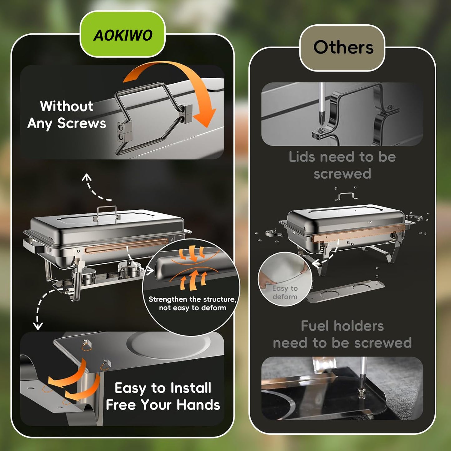 Chafing Dishes for Buffet ,AOKIWO 3 Packs 8QT Mirrored Stainless Steel Chafing Dishes for Buffet, Chafers and Buffet Warmer for Parties, Events, Wedding, Camping, Dinner