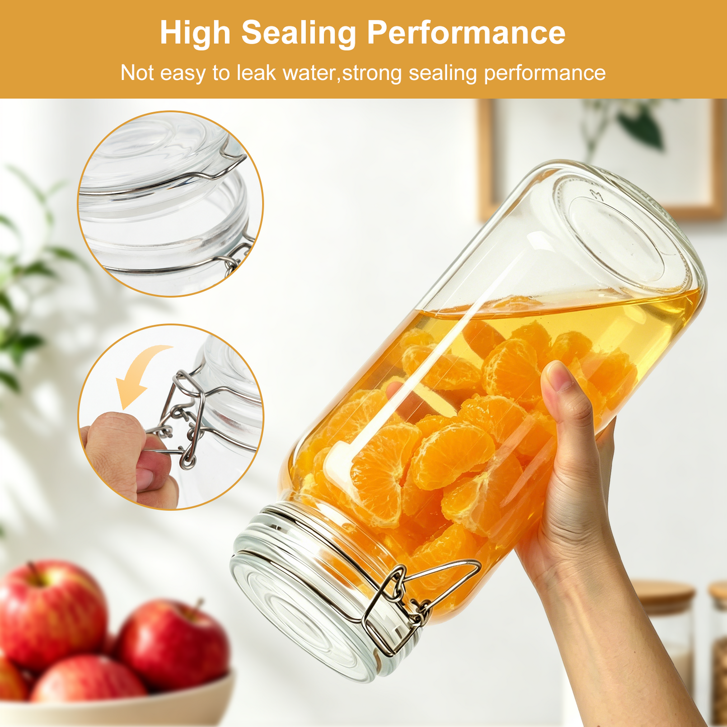 3 Pcs Airtight Glass Jars with Lids, TAIMASI 0.6 Gallon Glass Food Storage Canister with Wire Clip Fastening, Square Mason Jars with Labels & Pen for Flour, Cereal, Pasta, Bean