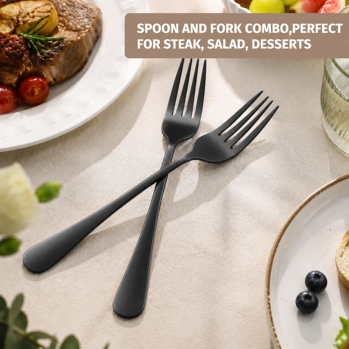 24-Pieces Spoon Fork Silverware Set, TAIMASI Food-Grade Tableware Set for 12, Stainless Steel Mirror-Polished Dining Flatware Set for Home Restaurant, Black