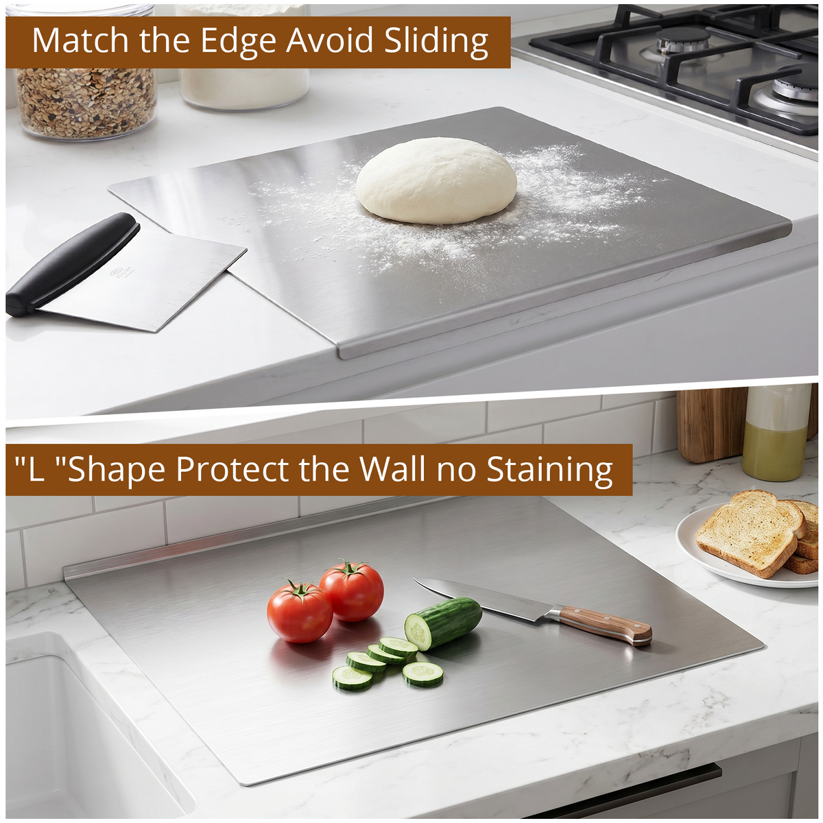 Cutting Boards for Kitchen, AOKIWO Large Stainless Steel Baking Boards with scraper, Suitable for Bread, Meat, Vegetables, (15.7 x 23.6 in)