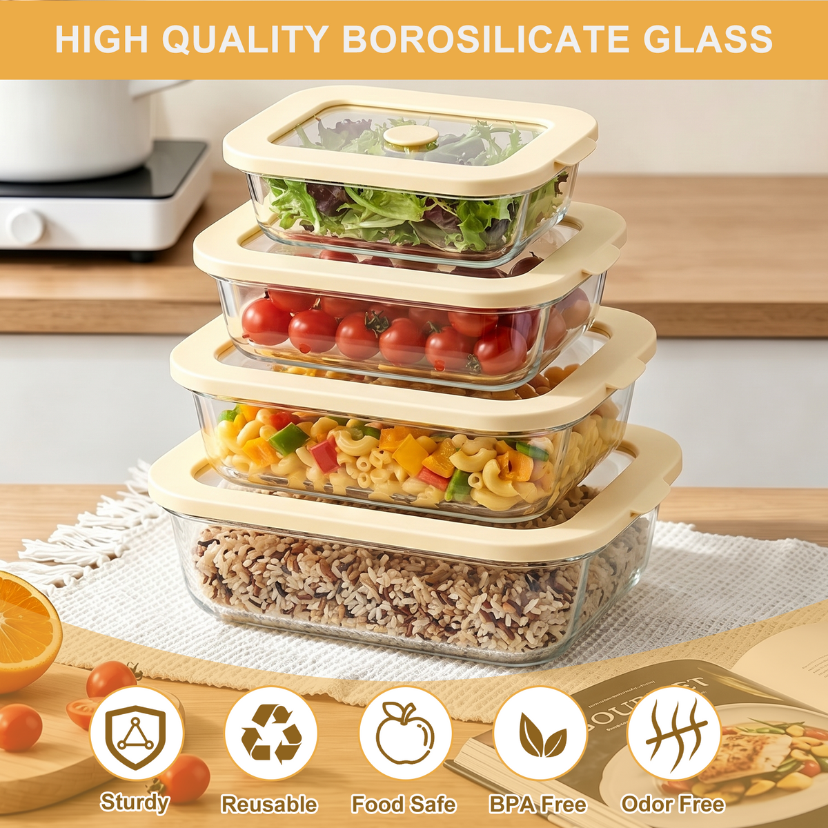 20 Pcs Glass Food Storage Containers with Tempered Glass Lids, Borosilicate Oven-Safe (-4°F~950°F), Airtight Meal Prep Containers (10 Containers & 10 Lids), LeakProof, BPA-Free, Dishwasher Safe