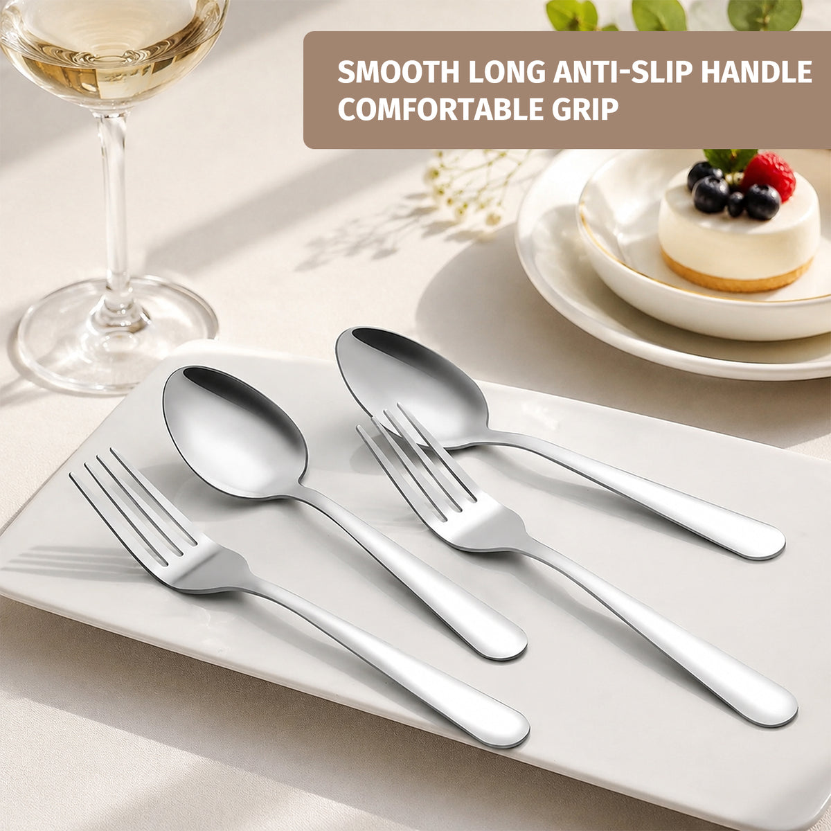 24-Pieces Spoon Fork Silverware Set, TAIMASI Food-Grade Tableware Set for 12, Stainless Steel , Mirror-Polished Dining Flatware Set for Home Restaurant