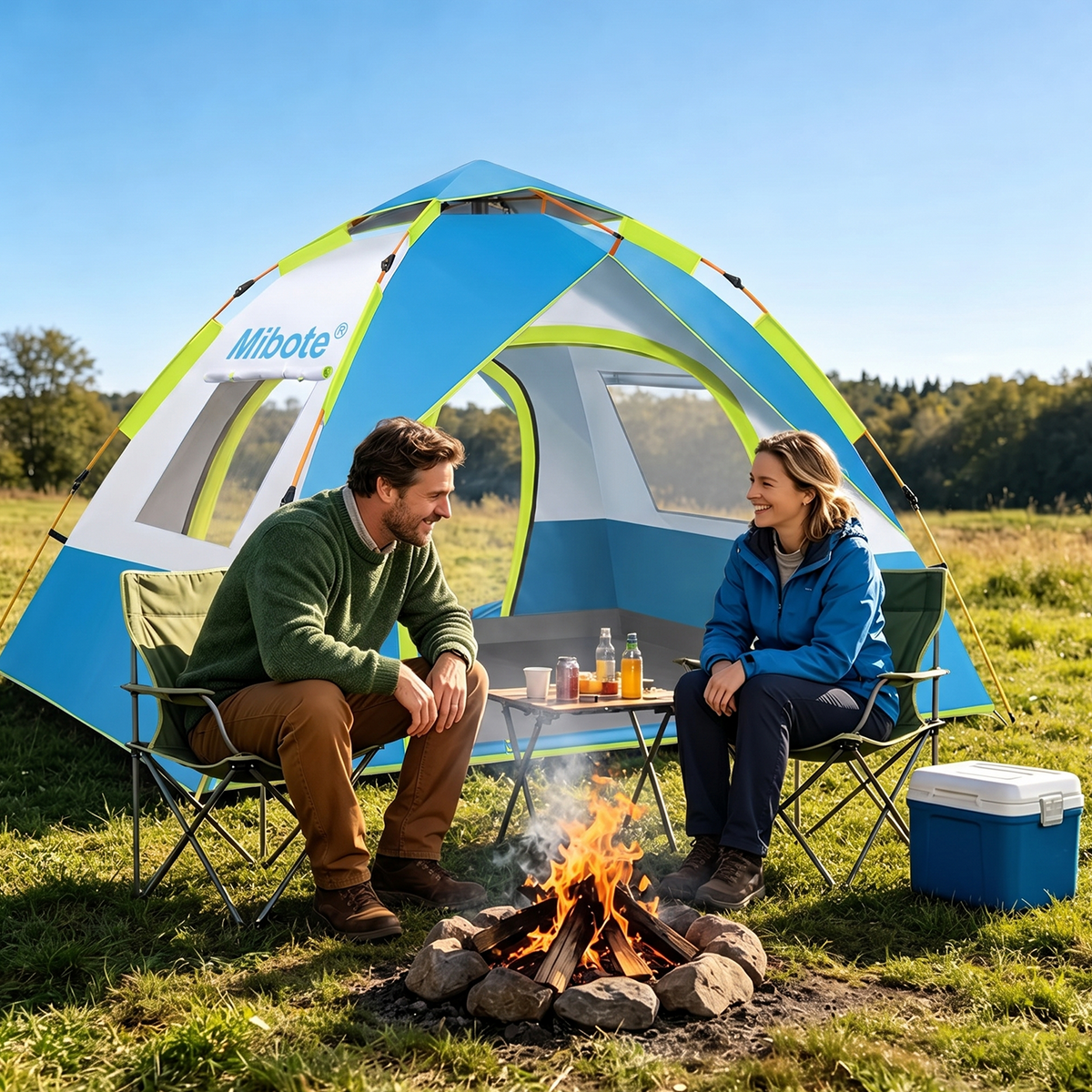 Mibote 2-4Person Camping Tent,Auto Setup Pop Up Tent,Waterproof,Huge Door & Windows for Camping,Hiking,Travel,Blue