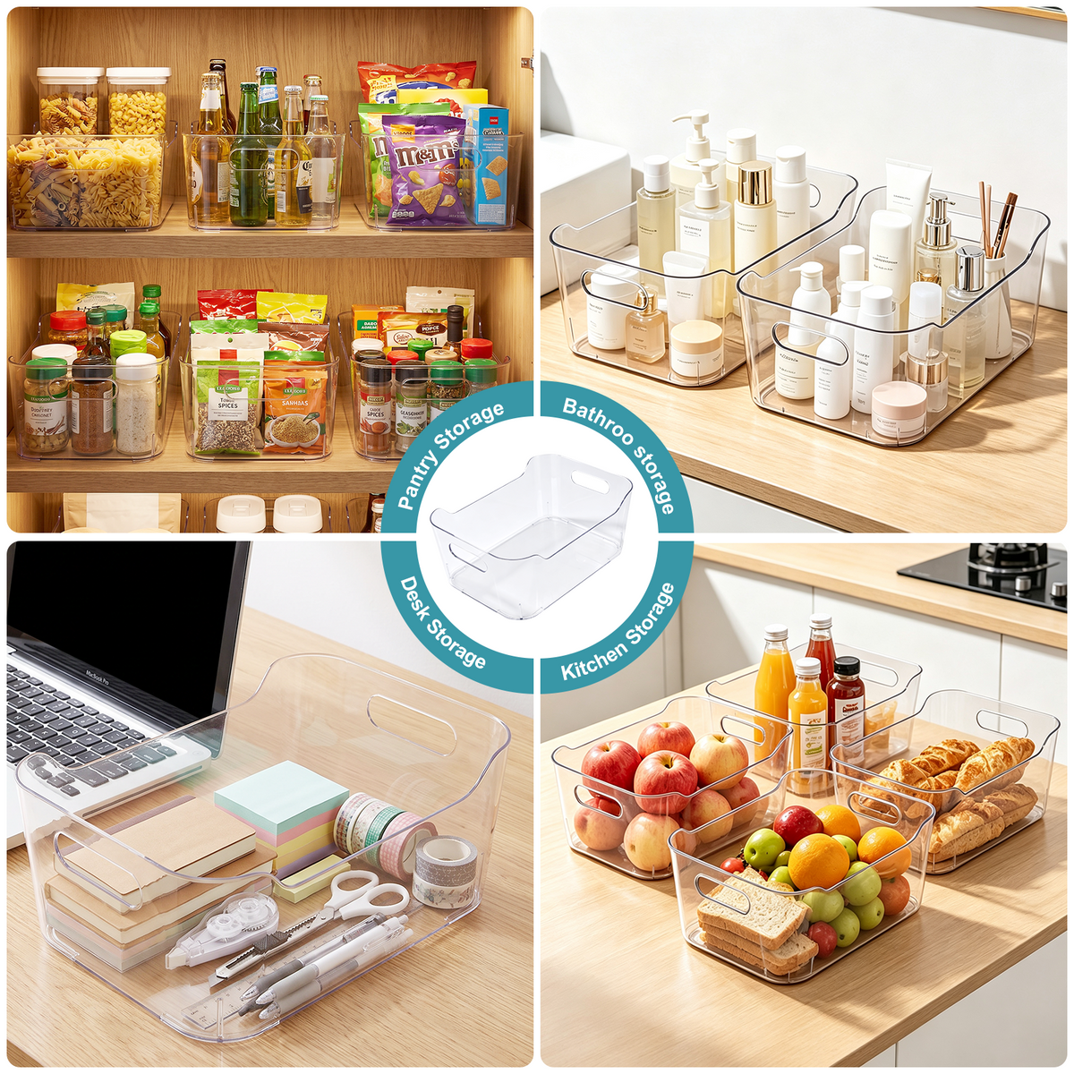 10 Pack Clear Plastic Storage Bins, TAIMASI Plastic Pantry Organizers and Storage Bins with Handle, Multi-Use Clear Storage Containers for Home, Kitchen, Cabinet, Fridge Organization