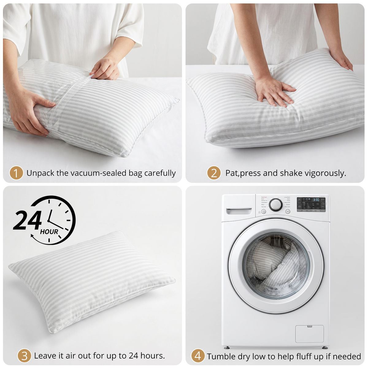 KAQINU Bed Pillows Queen Size Set of 2,Great Support Luxury Hotel Pillows for Side,Stomach and Back Sleepers,Striped White