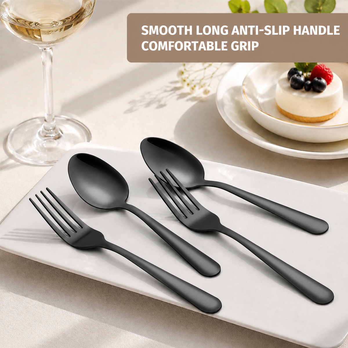24-Pieces Spoon Fork Silverware Set, TAIMASI Food-Grade Tableware Set for 12, Stainless Steel Mirror-Polished Dining Flatware Set for Home Restaurant, Black