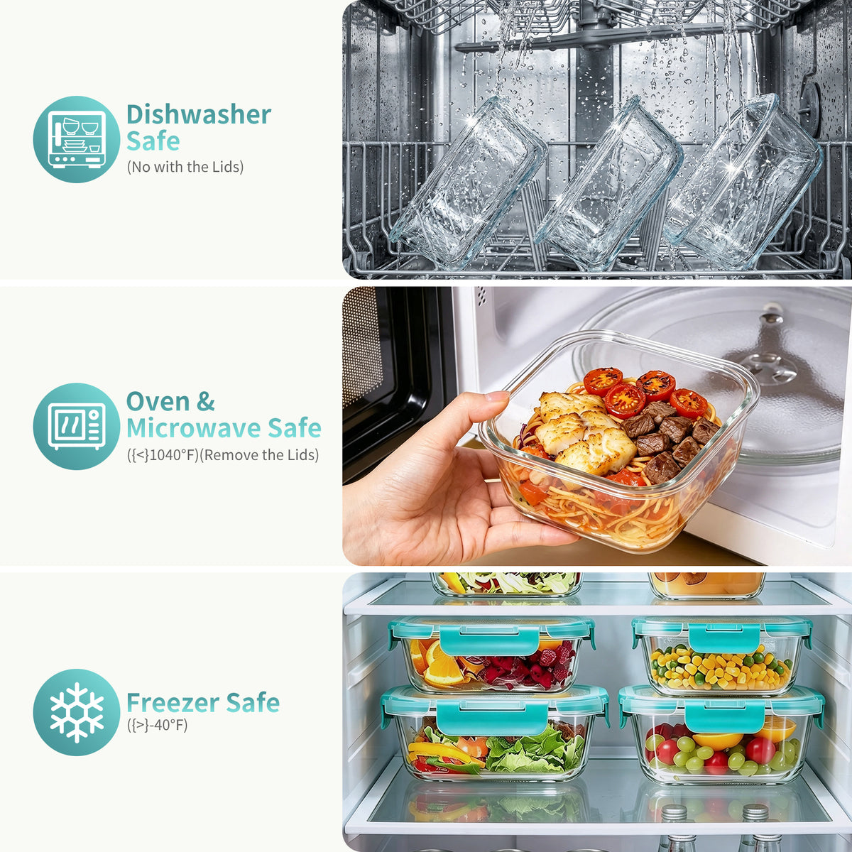 TAIMASI 16 Pack Borosilicate Glass Food Storage Containers with Lids, Airtight Leak Proof Snap Lock Glass Meal Prep Containers, Microwave Oven Freezer Dishwasher Safe, BPA Free Kitchen Storage Set