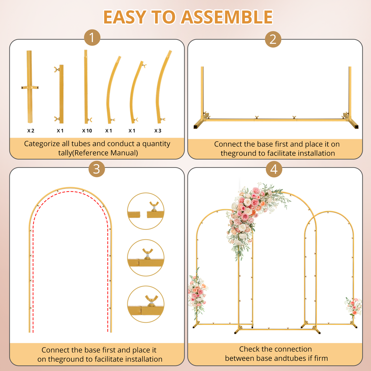 Mibote Metal Arch Backdrop Stand,7.2FT+6.6FT+6FT Gold Wedding Arch Backdrop Stand Set of 3 for Wedding Birthday Party Decor