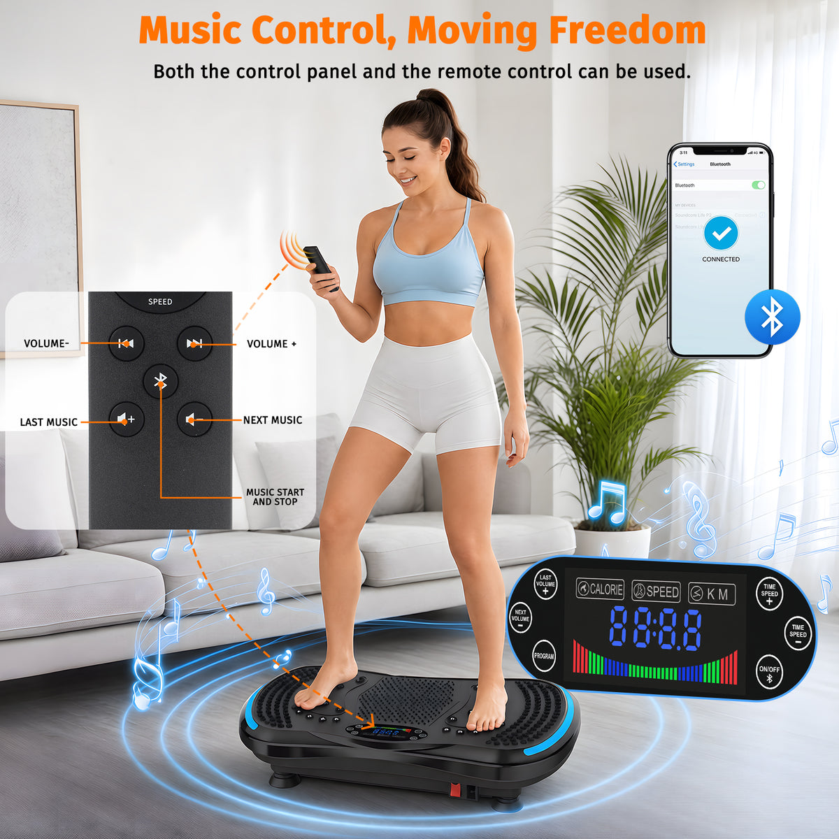 Mibote Extra-Large Platform Vibration Plate Machine, Full Body Workout with 2 Loop Bands + 4 Resistance Bands & Remote Control, Toning & Strength Training for Men & Women