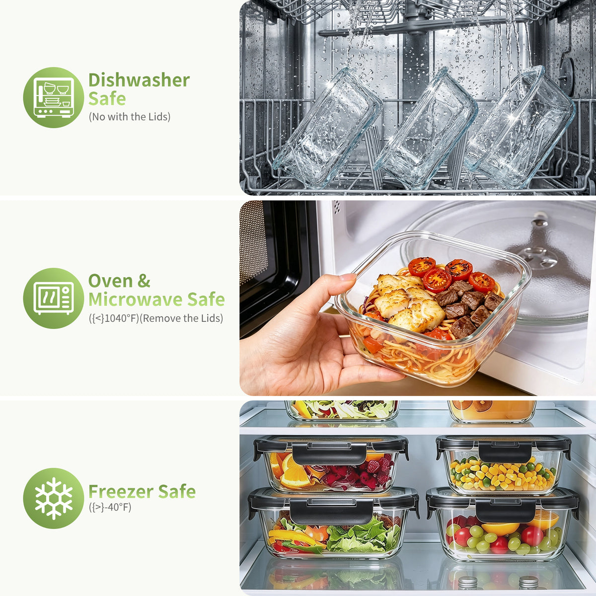 TAIMASI 16 Pack Borosilicate Glass Food Storage Containers with Lids, Airtight Leak Proof Snap Lock Glass Meal Prep Containers, Microwave Oven Freezer Dishwasher Safe, BPA Free Kitchen Storage Set