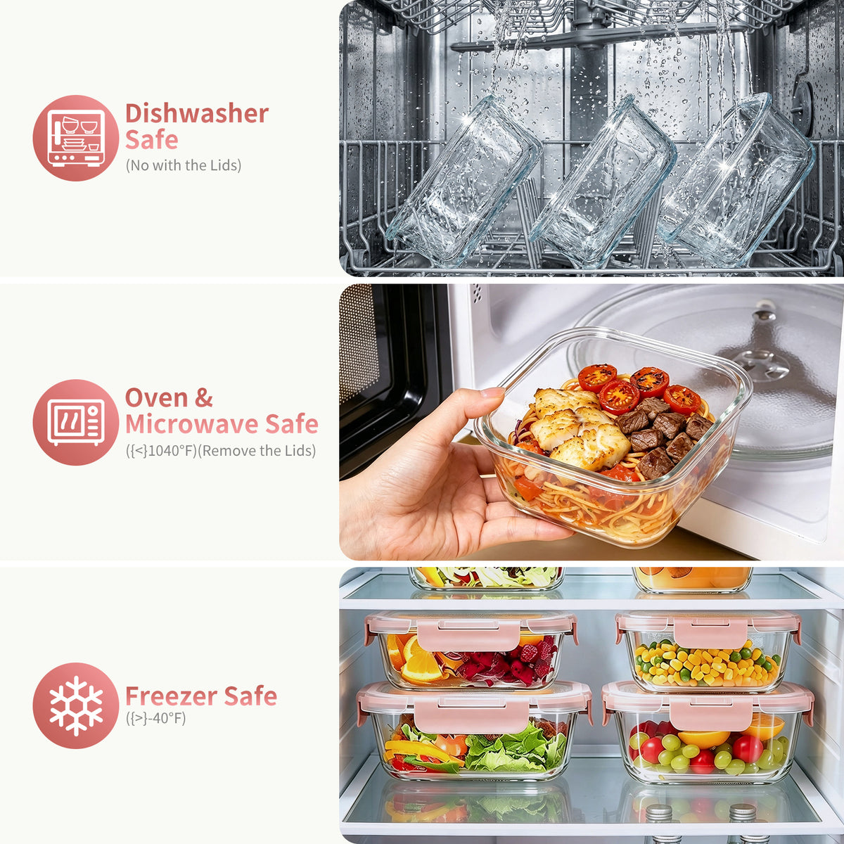 TAIMASI 16 Pack Borosilicate Glass Food Storage Containers with Lids, Airtight Leak Proof Snap Lock Glass Meal Prep Containers, Microwave Oven Freezer Dishwasher Safe, BPA Free Kitchen Storage Set