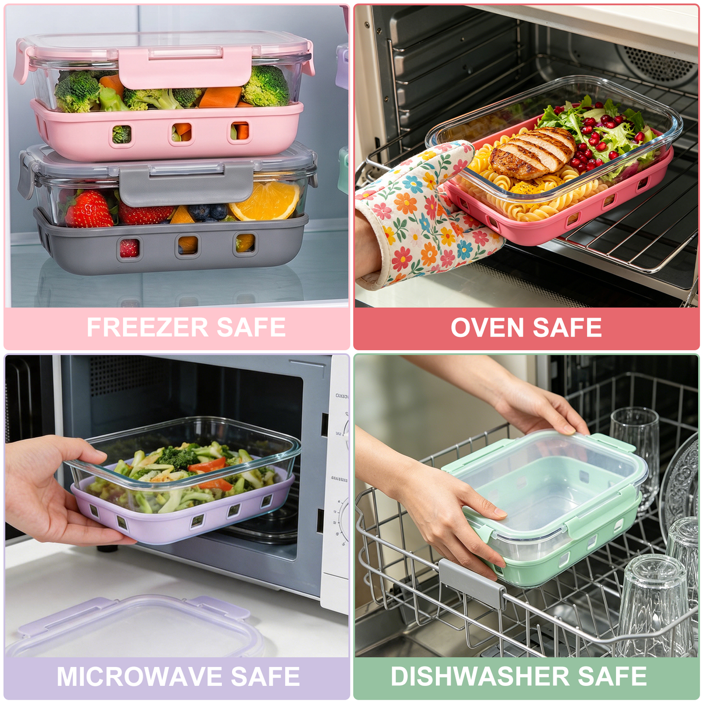 10 Pcs Glass Food Storage Containers with Silicone Boot, 35 oz Glass Containers with Airtight BPA-Free Plastic Lids, Meal Prep Set, Dishwasher, Microwave & Freezer Safe, Leak Proof
