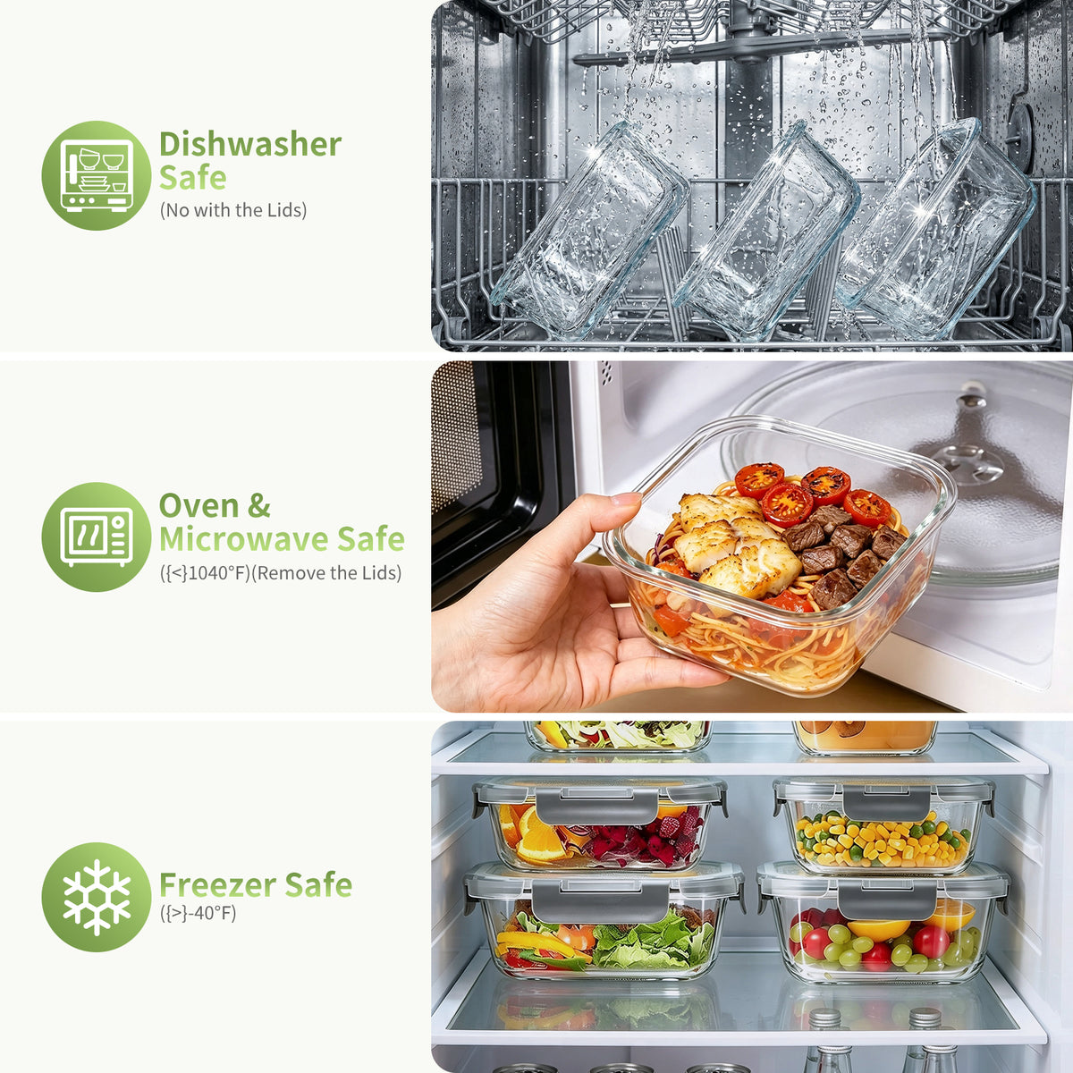 TAIMASI 16 Pack Borosilicate Glass Food Storage Containers with Lids, Airtight Leak Proof Snap Lock Glass Meal Prep Containers, Microwave Oven Freezer Dishwasher Safe, BPA Free Kitchen Storage Set
