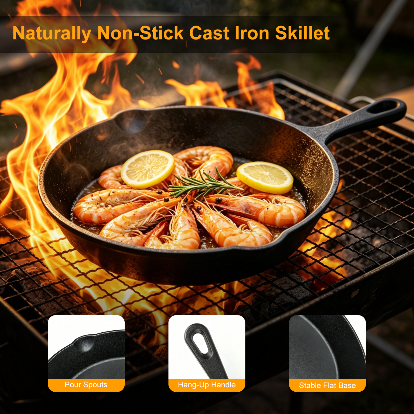 Cast Iron Skillet, TAIMASI 8" Non-Stick Pre-Seasoned Frying Pan, Oven Safe Cookware Set for Grilling, Sauteing, Baking