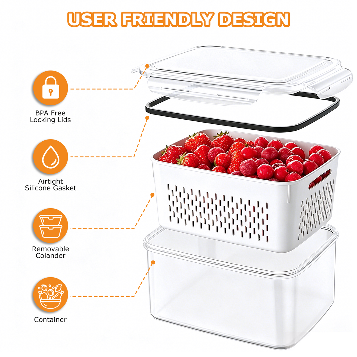10 Pack Fruit Storage Containers for Fridge with Colanders, Leakproof Produce Saver Containers with Lids, BPA-Free Refrigerator Organizer for Fruits, Vegetables, Berries, Meat & Meal Prep