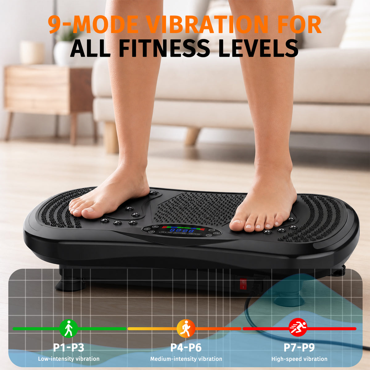 Mibote Extra-Large Platform Vibration Plate Machine, Full Body Workout with 2 Loop Bands + 4 Resistance Bands & Remote Control, Toning & Strength Training for Men & Women