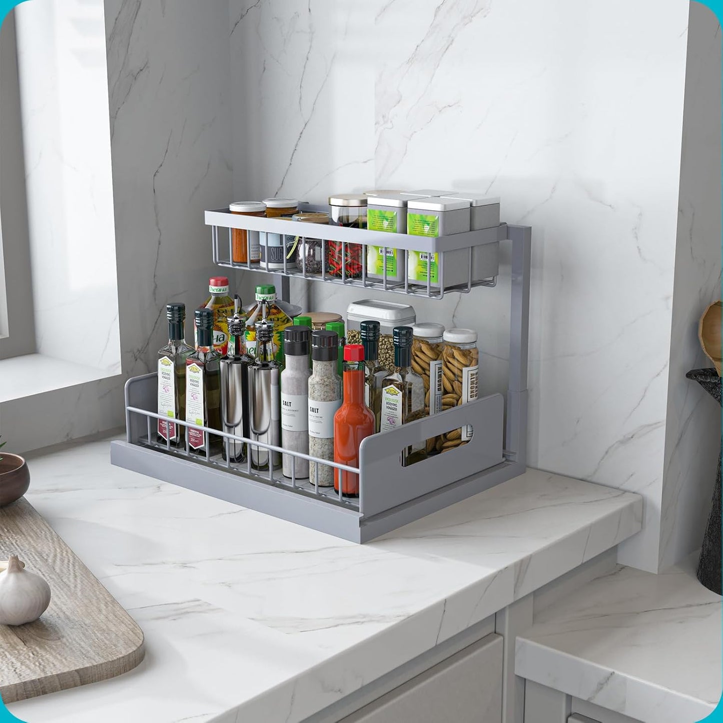2 Pack Under Sink Organizer and Storage, Pull Out Cabinet Organizer Slide Out Sink Shelf Cabinet Storage Shelves, Under Sink Storage for Kitchen Bathroom Cabinet,Gray