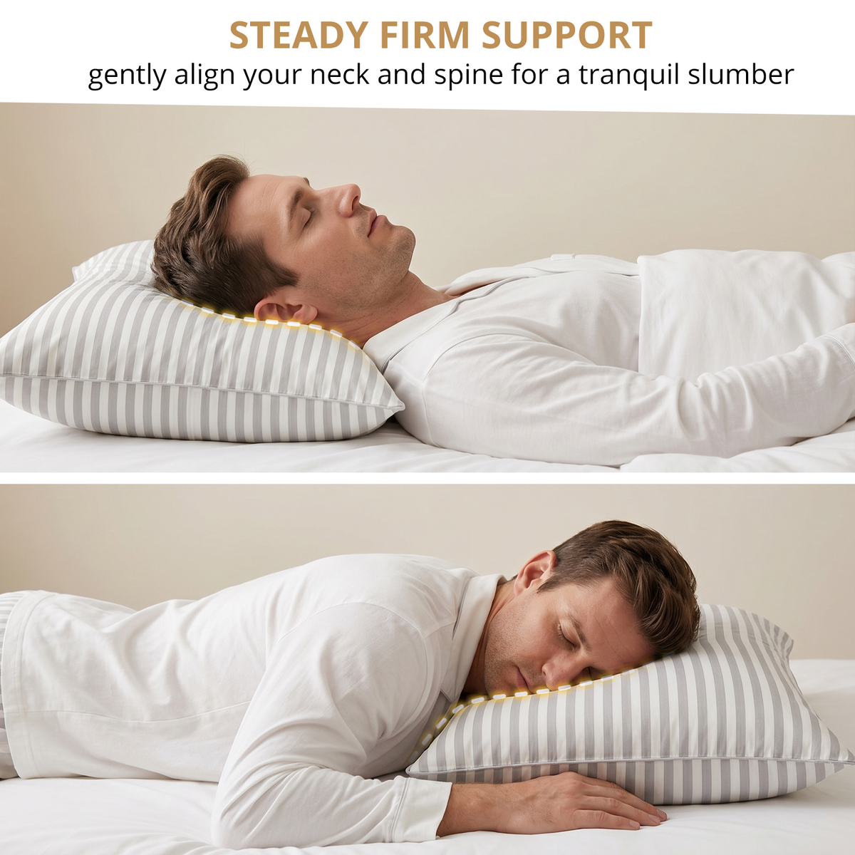 KAQINU Bed Pillows Queen Size Set of 2,Great Support Luxury Hotel Pillows for Side,Stomach and Back Sleepers,Striped White