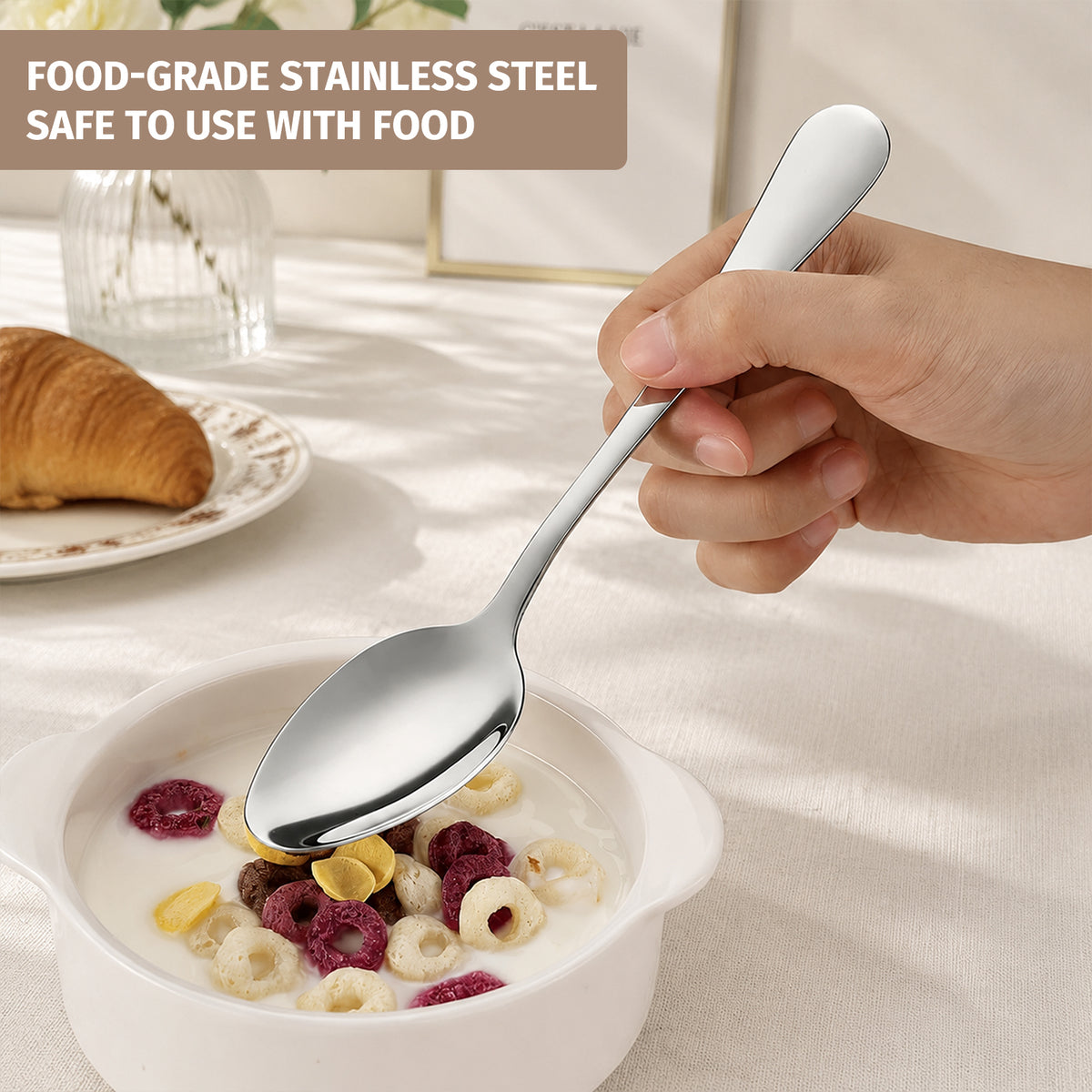 24-Pieces Spoon Fork Silverware Set, TAIMASI Food-Grade Tableware Set for 12, Stainless Steel , Mirror-Polished Dining Flatware Set for Home Restaurant
