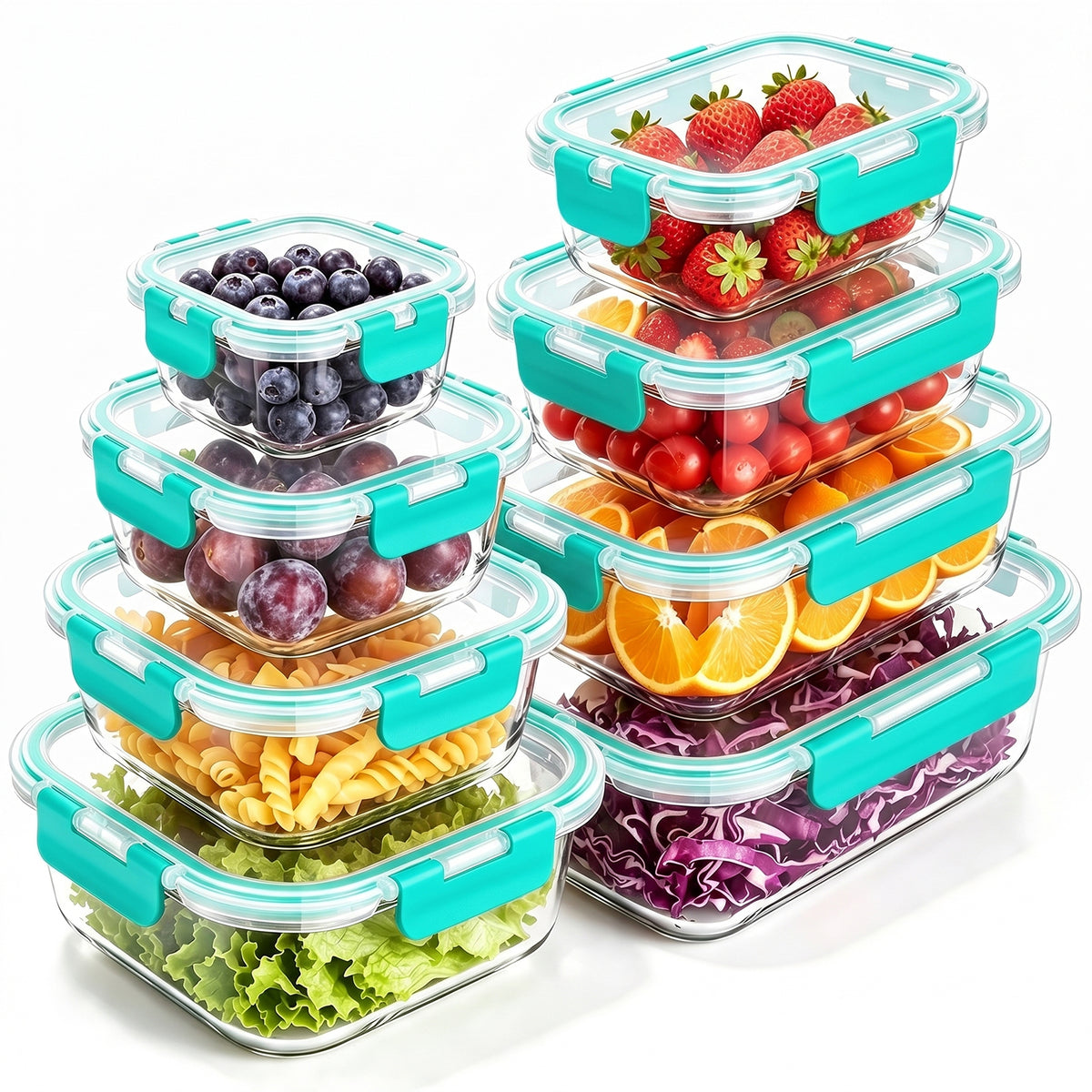 TAIMASI 16 Pack Borosilicate Glass Food Storage Containers with Lids, Airtight Leak Proof Snap Lock Glass Meal Prep Containers, Microwave Oven Freezer Dishwasher Safe, BPA Free Kitchen Storage Set