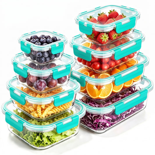 TAIMASI 16 Pack Borosilicate Glass Food Storage Containers with Lids, Airtight Leak Proof Snap Lock Glass Meal Prep Containers, Microwave Oven Freezer Dishwasher Safe, BPA Free Kitchen Storage Set