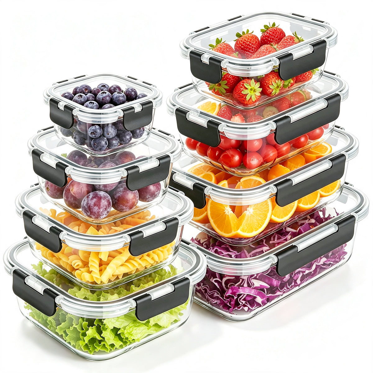 TAIMASI 16 Pack Borosilicate Glass Food Storage Containers with Lids, Airtight Leak Proof Snap Lock Glass Meal Prep Containers, Microwave Oven Freezer Dishwasher Safe, BPA Free Kitchen Storage Set