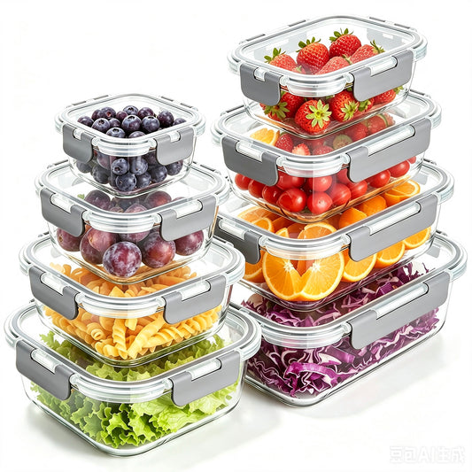 TAIMASI 16 Pack Borosilicate Glass Food Storage Containers with Lids, Airtight Leak Proof Snap Lock Glass Meal Prep Containers, Microwave Oven Freezer Dishwasher Safe, BPA Free Kitchen Storage Set