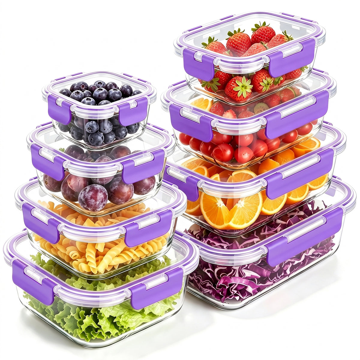 TAIMASI 16 Pack Borosilicate Glass Food Storage Containers with Lids, Airtight Leak Proof Snap Lock Glass Meal Prep Containers, Microwave Oven Freezer Dishwasher Safe, BPA Free Kitchen Storage Set