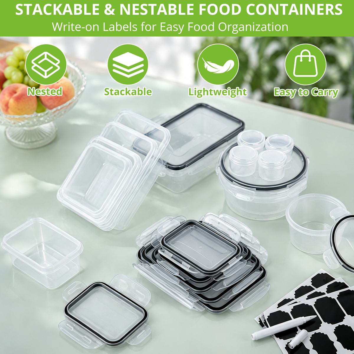 TAIMASI 50PCS Plastic Food Storage Containers with Lids, Value Pack Meal Prep Containers with Labels & Marker, Airtight Leakproof Stackable Food Containers Set for Kitchen Organization, Lunch
