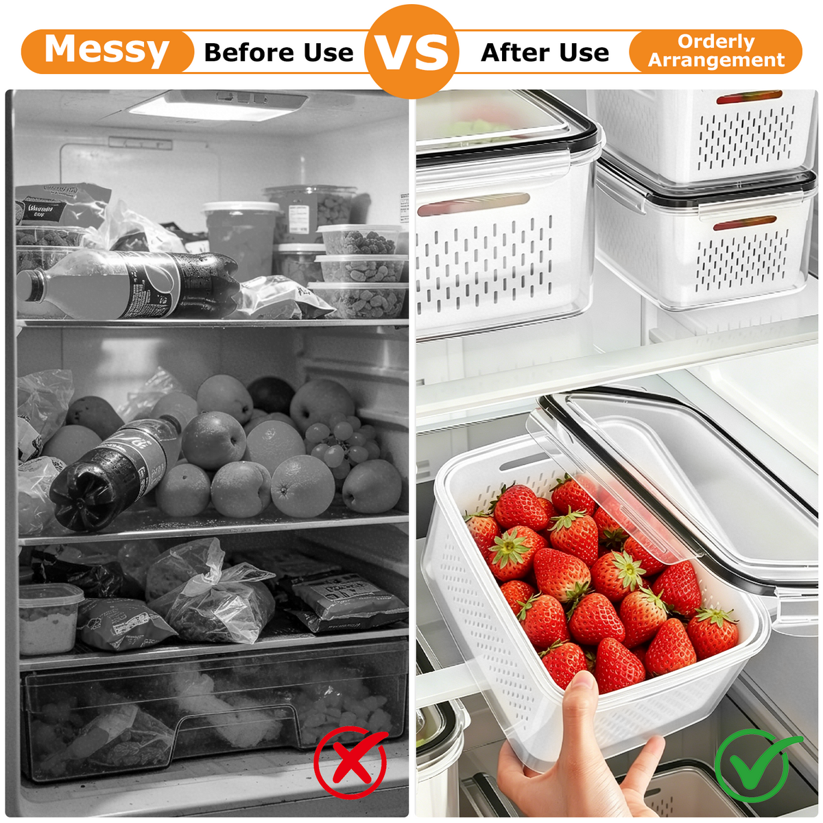 10 Pack Fruit Storage Containers for Fridge with Colanders, Leakproof Produce Saver Containers with Lids, BPA-Free Refrigerator Organizer for Fruits, Vegetables, Berries, Meat & Meal Prep