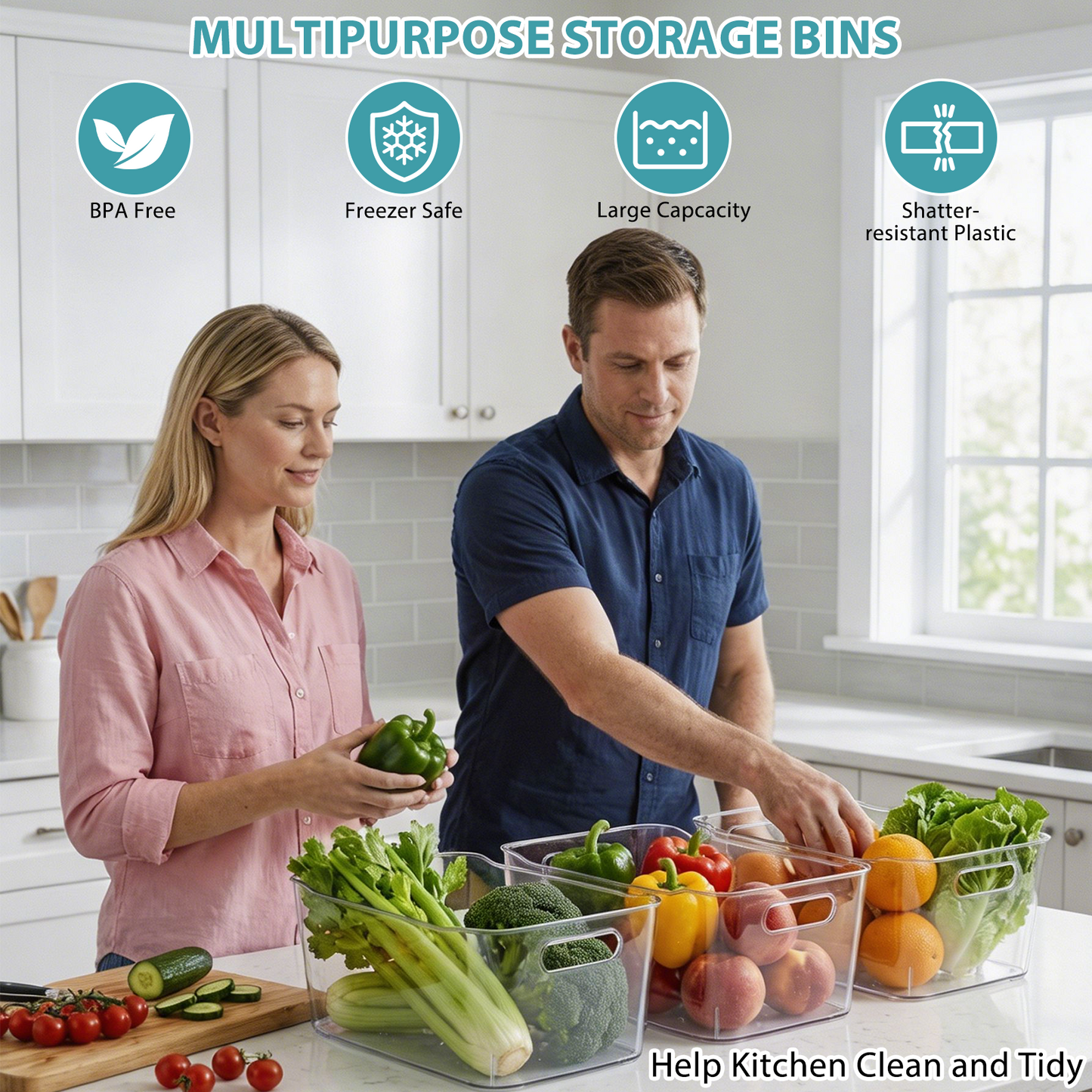 6 Pack Clear Plastic Storage Bins, TAIMASI Extra Large Pantry Organizer, 13.5" x 10" Multi-Use Organizer Bins, Stackable Storage Containers for Home, Kitchen, Cabinet