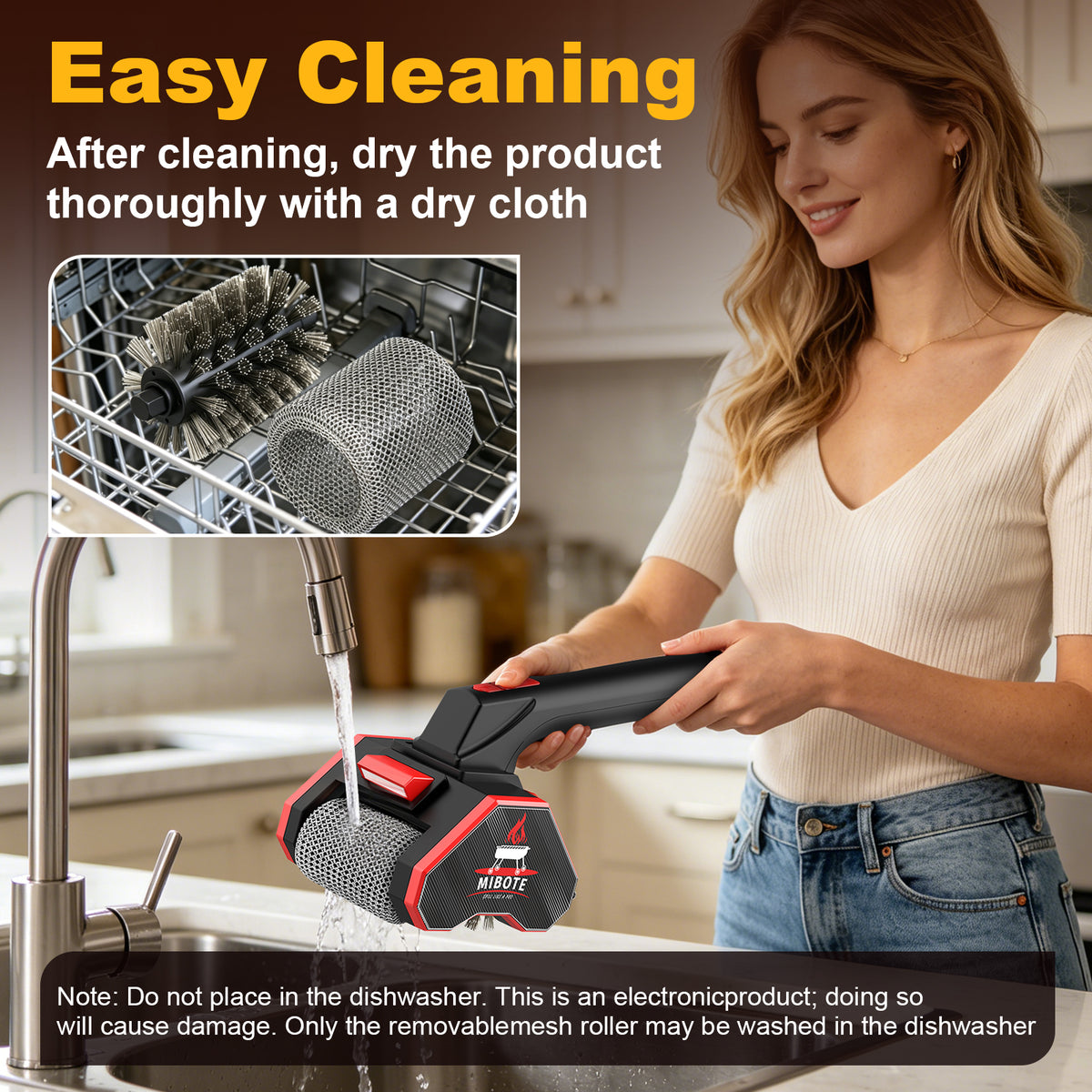 Mibote Electric Grill Brush,2-Speed Adjustment with 304 Stainless Steel,Rechargeable ,Waterproof for Outdoor Barbecue
