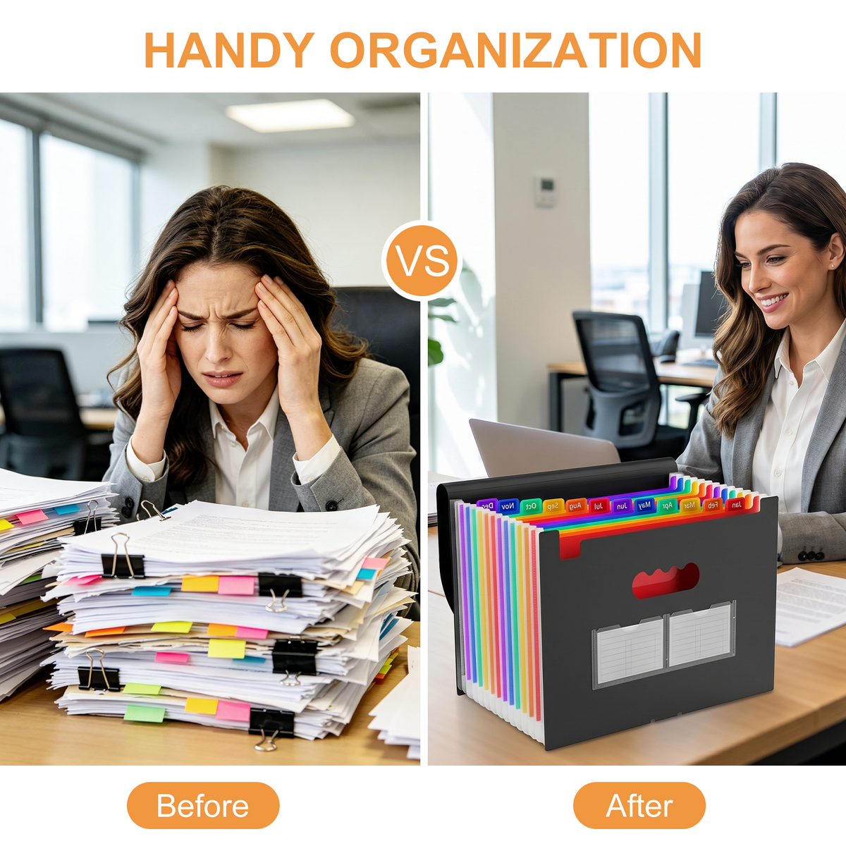 MIBOTE 13 Pockets Accordion File Organizer,Expanding File Folder with Labels for Office School and Home,2 Pack
