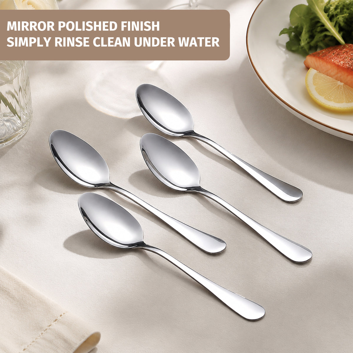 24-Pieces Spoon Fork Silverware Set, TAIMASI Food-Grade Tableware Set for 12, Stainless Steel , Mirror-Polished Dining Flatware Set for Home Restaurant