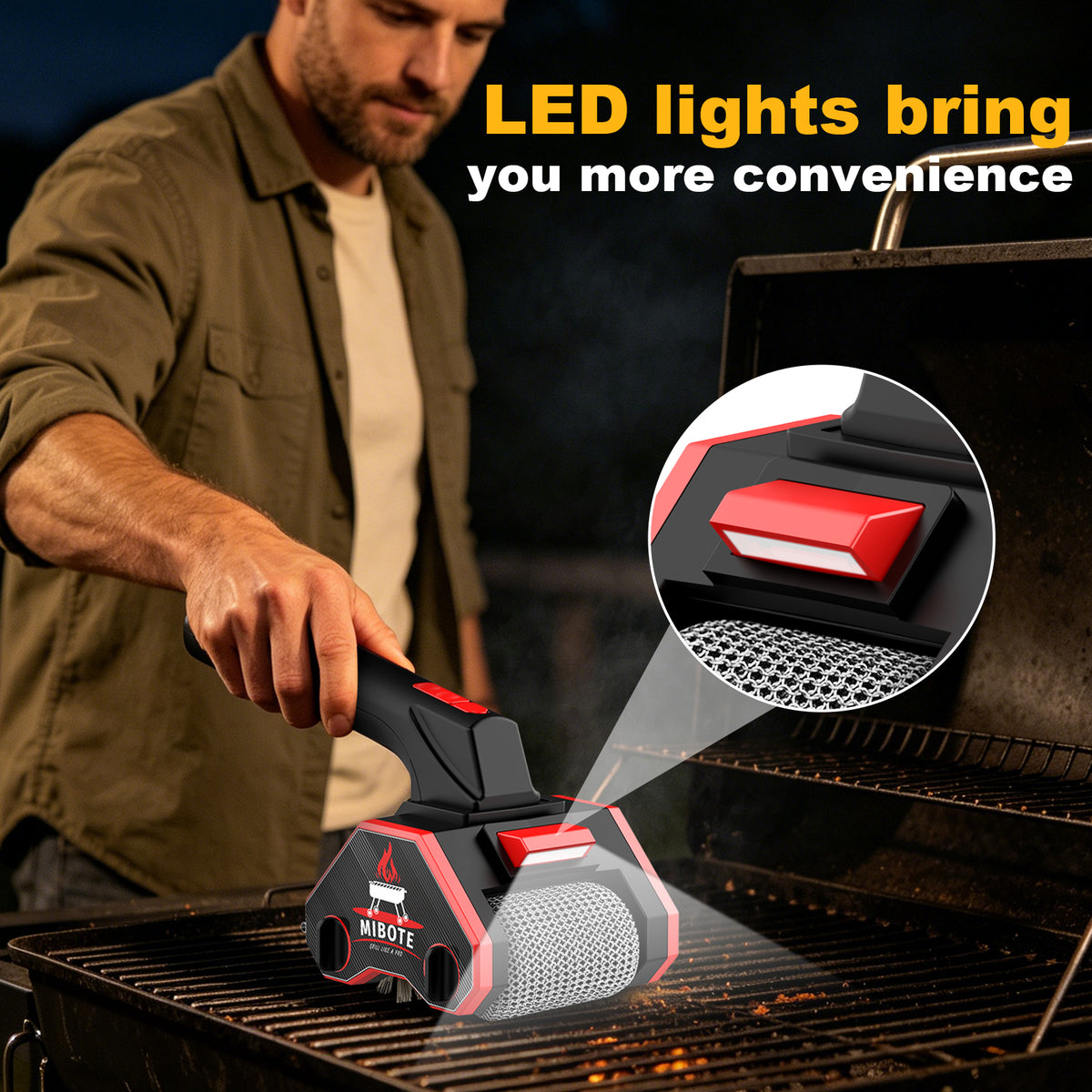 Mibote Electric Grill Brush,2-Speed Adjustment with 304 Stainless Steel,Rechargeable ,Waterproof for Outdoor Barbecue