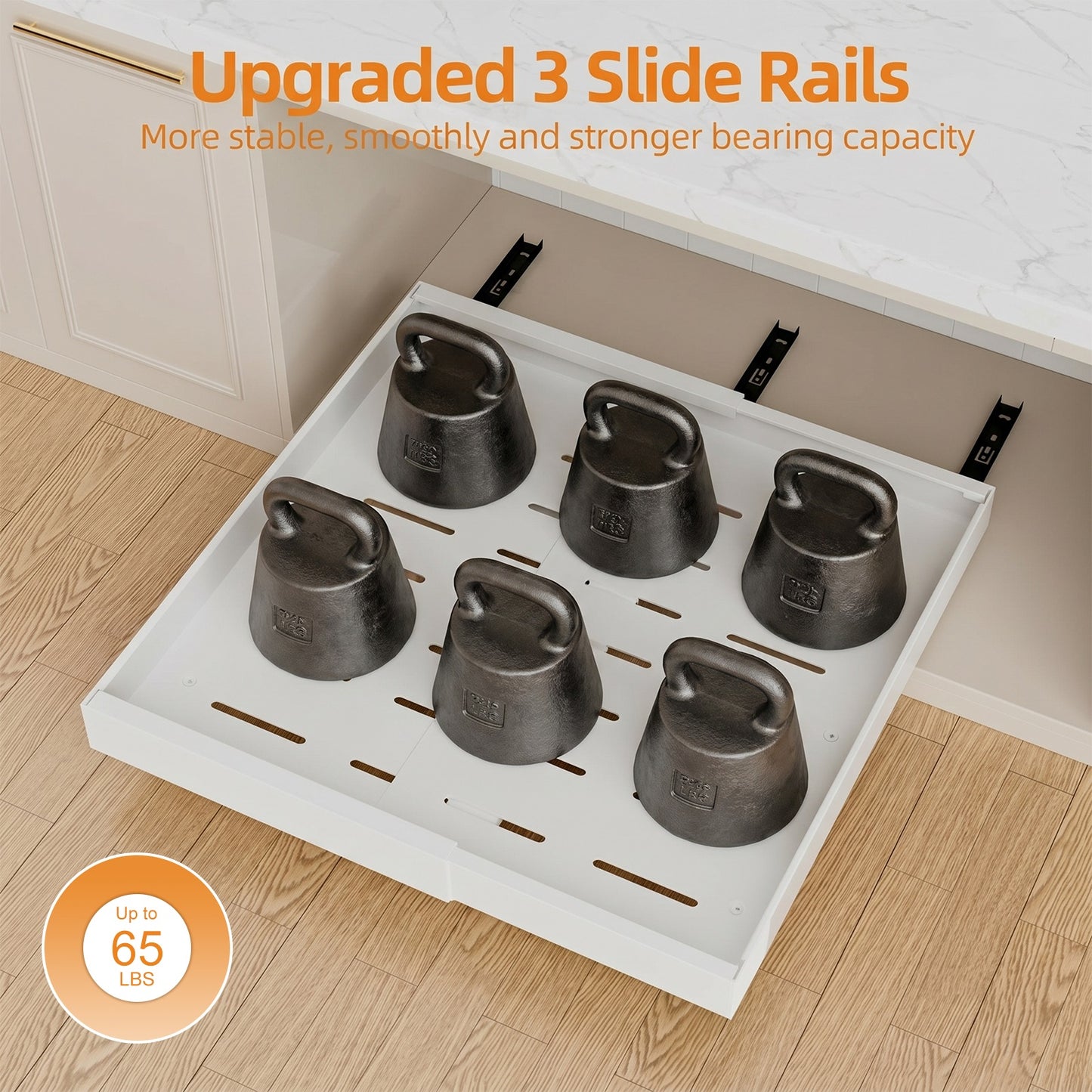 2 Packs Expandable Carbon Steel Pull Out Cabinet Organizer, TAIMASI Upgrade Kitchen Steel 21'' 3 Slide Rails Sliding Organizer Drawers for Cabinets