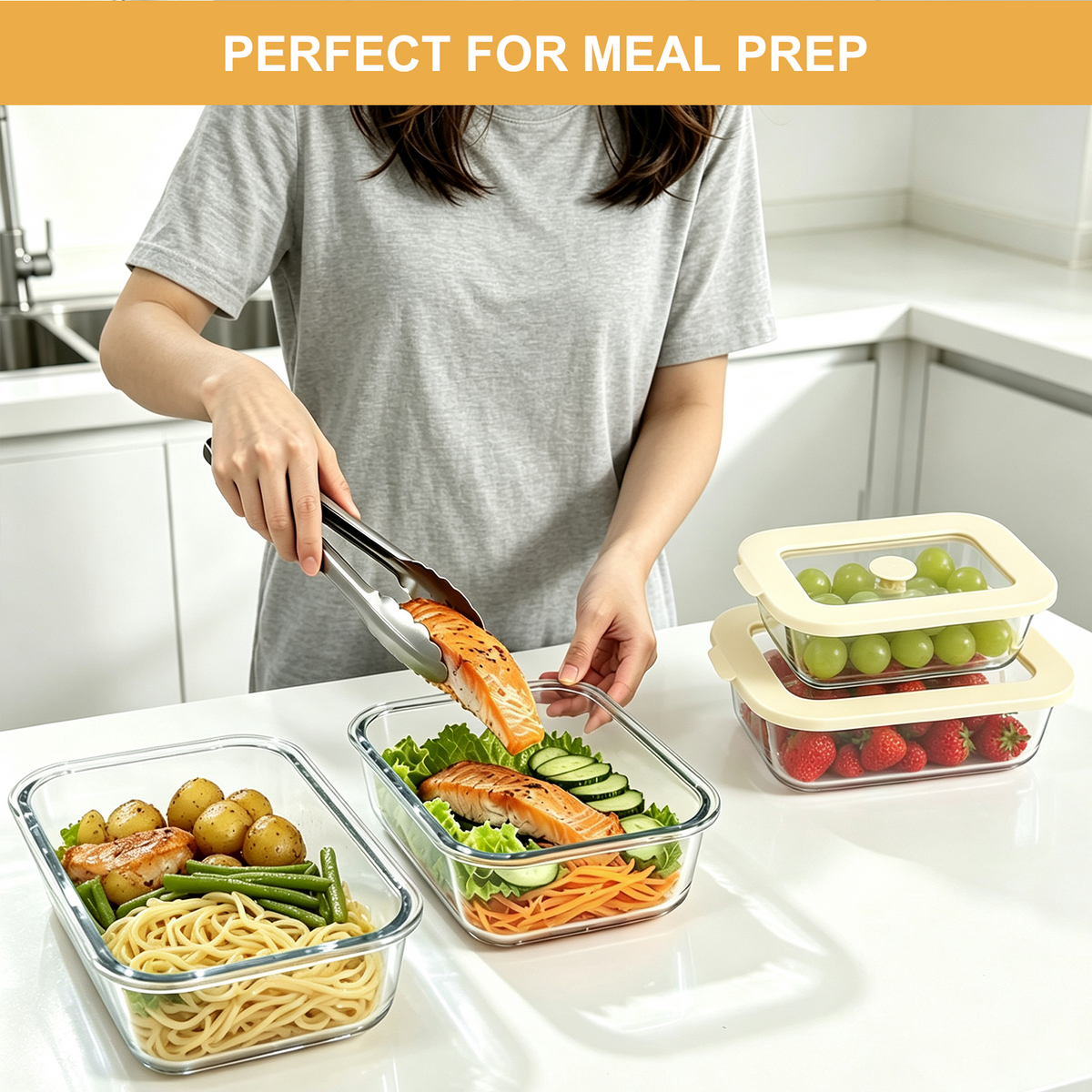 20 Pcs Glass Food Storage Containers with Tempered Glass Lids, Borosilicate Oven-Safe (-4°F~950°F), Airtight Meal Prep Containers (10 Containers & 10 Lids), LeakProof, BPA-Free, Dishwasher Safe