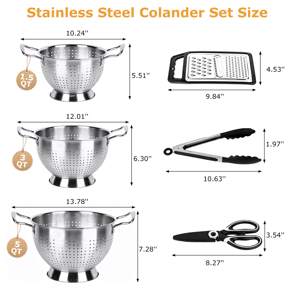 Colander Set of 3, TAIMASI 1.5, 3 & 5 Quart Stainless Steel Micro-Perforated Colanders Strainers for Draining Rinsing Washing, Kitchen Colanders Bowl for Pasta Fruits, Dishwasher Safe