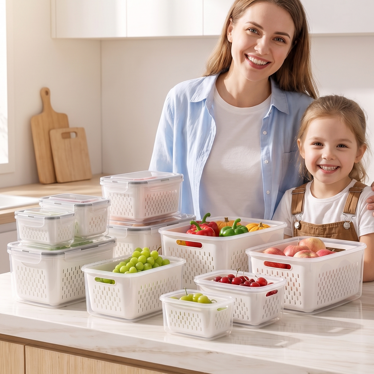 10 Pack Fruit Storage Containers for Fridge with Colanders, Leakproof Produce Saver Containers with Lids, BPA-Free Refrigerator Organizer for Fruits, Vegetables, Berries, Meat & Meal Prep