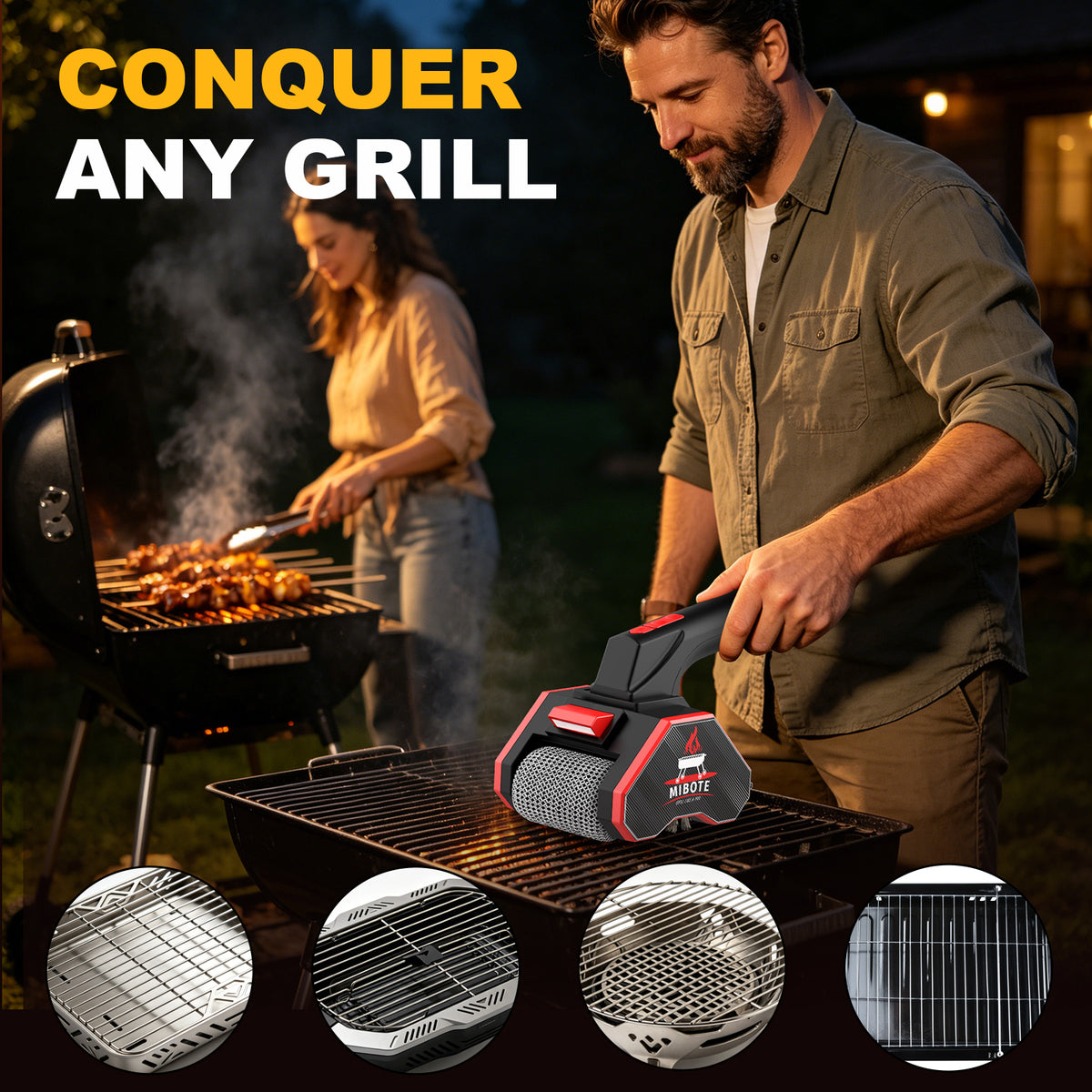 Mibote Electric Grill Brush,2-Speed Adjustment with 304 Stainless Steel,Rechargeable ,Waterproof for Outdoor Barbecue