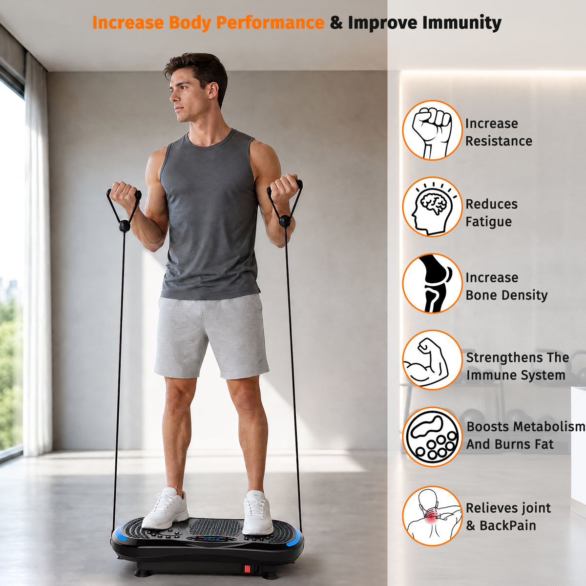 Mibote Extra-Large Platform Vibration Plate Machine, Full Body Workout with 2 Loop Bands + 4 Resistance Bands & Remote Control, Toning & Strength Training for Men & Women