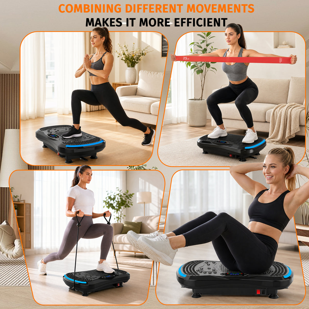 Mibote Extra-Large Platform Vibration Plate Machine, Full Body Workout with 2 Loop Bands + 4 Resistance Bands & Remote Control, Toning & Strength Training for Men & Women