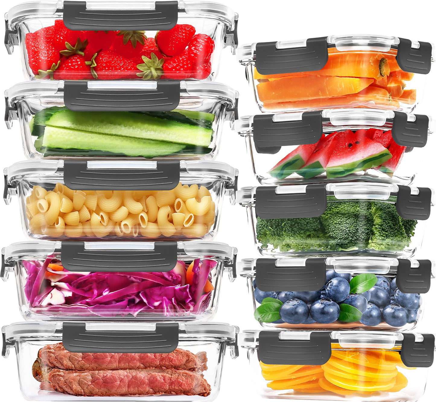 30 Pcs Glass Food Storage Containers with Lids, Glass Airtight Meal Prep Container Set for Lunch, Kitchen Pantry Organizers and Storage, Leak Proof