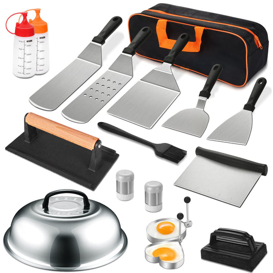 18PCS Griddle Accessories Kit, Flat Top Grill Accessories Set for Blackstone and Camp Chef, Grill Spatula Set for Outdoor BBQ