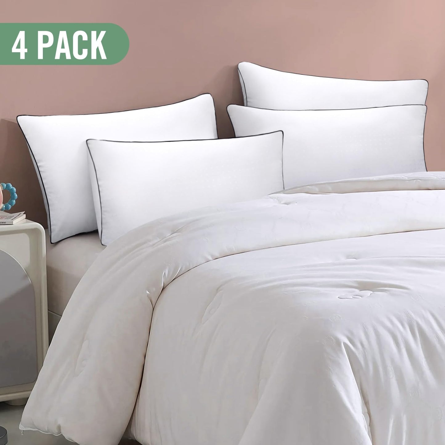 KAQINU Standard Size Bed Pillows for Adult,4 Pack Great Support Luxury Hotel Pillows for Side,Stomach and Back Sleepers.
