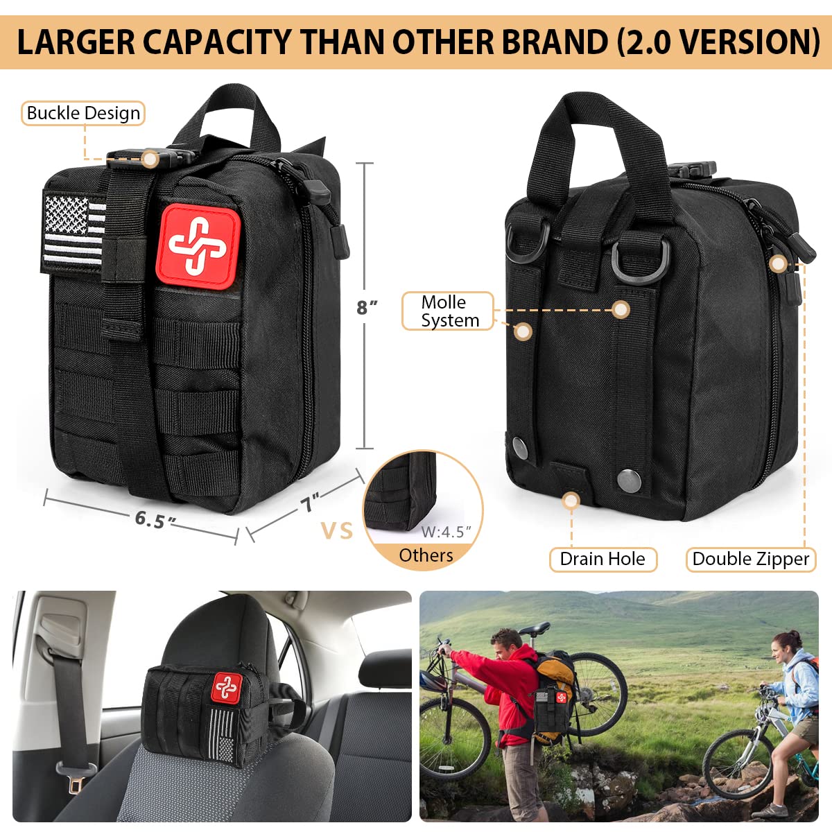 Kaqinu Survival Kit, 250 Pieces Professional Survival Gear with Molle System Compatible Bag and Emergency Tent, Great Christmas Gift for Men Dad Husband Who Loves Camping Outdoor Adventures