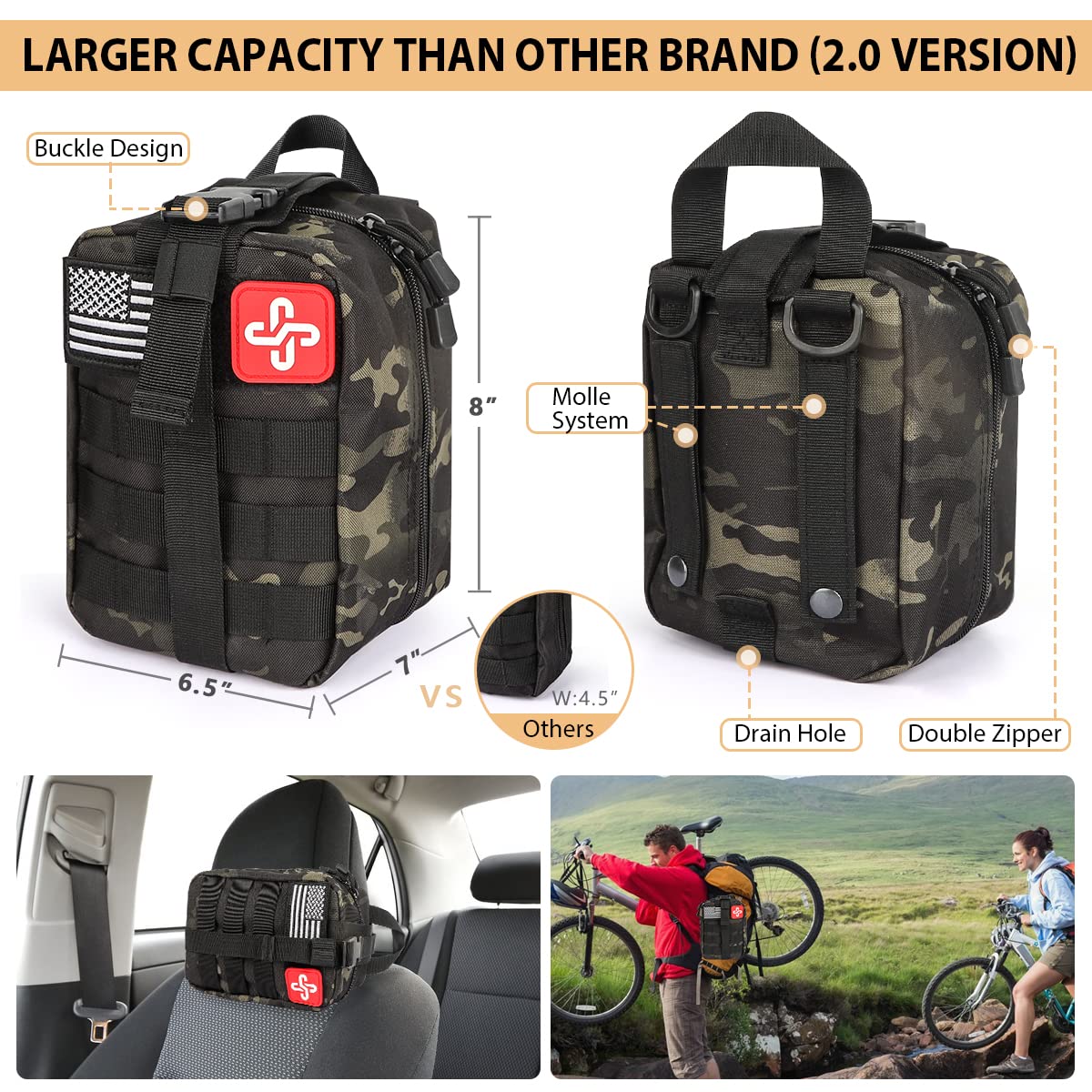 Kaqinu Survival Kit, 250 Pieces Professional Survival Gear with Molle System Compatible Bag and Emergency Tent, Great Christmas Gift for Men Dad Husband Who Loves Camping Outdoor Adventures