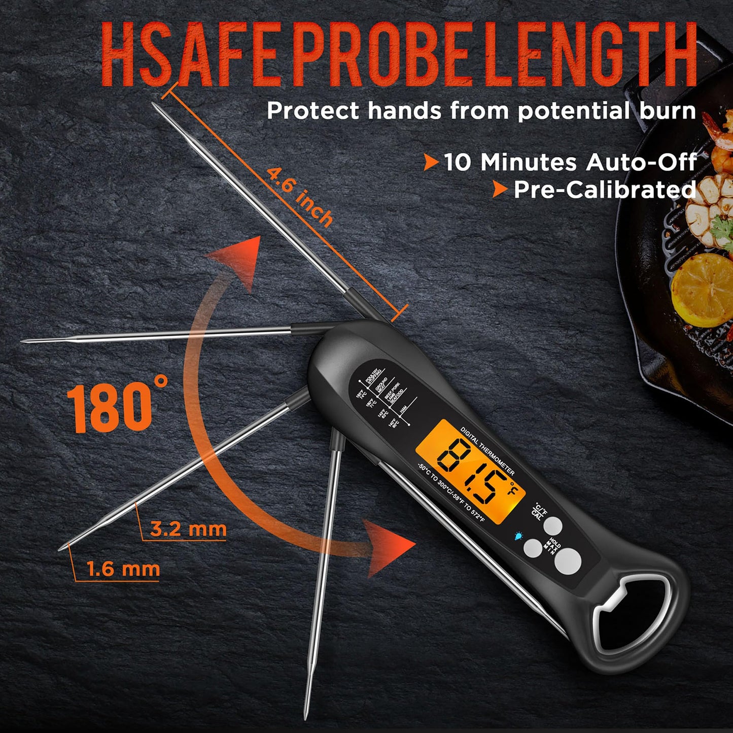 Meat Thermometer Digital, Waterproof Instant Read Meat Thermometers for Grilling and Cooking, for Kitchen and Outside, BBQ, Turkey, Candy, Liquids, Beef