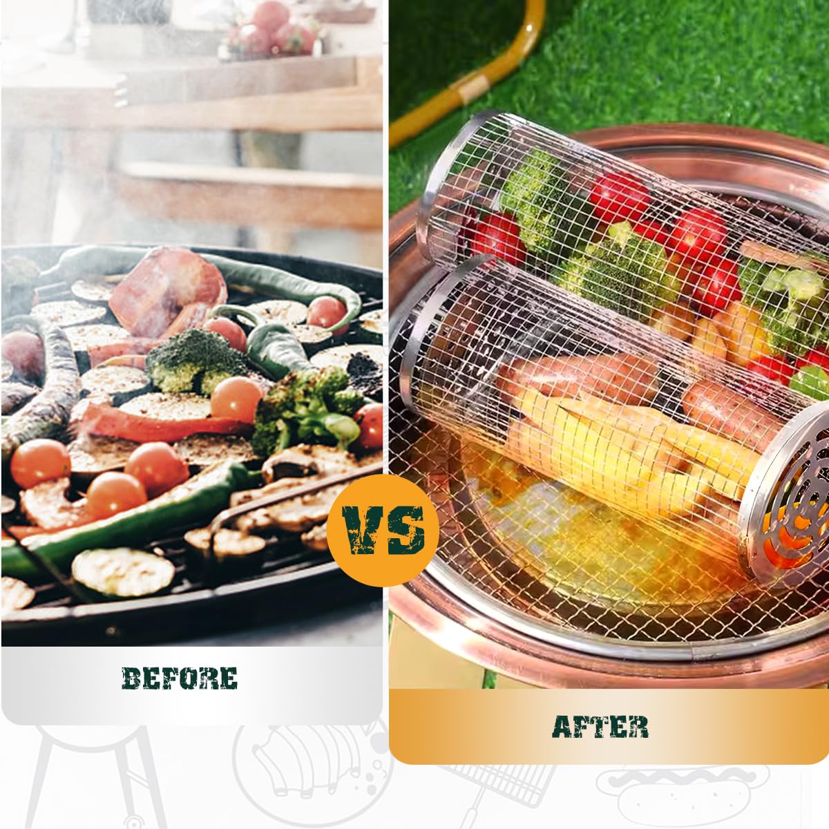 Grill Basket, 11pcs Rolling Grill Baskets For Outdoor Grill